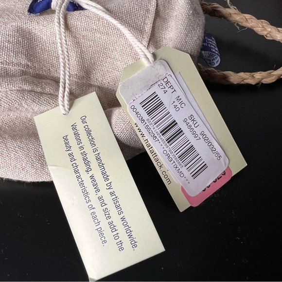 NEW! Hat Attack Cuff Bag Natural Straw Woven Mini Tote Bamboo Circle Handles NWT - Picture 4 of 11